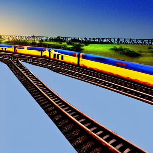 Prompt: A digital art of an Indian train flying through the sky with magical jet turbines, but as a photograph