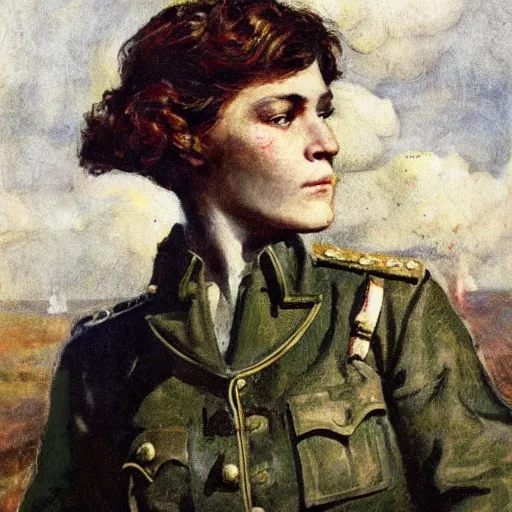 Prompt: ww 1 action heroine by alfred stevens