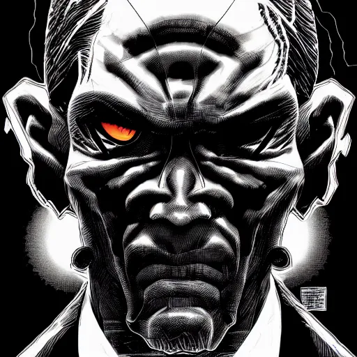 Image similar to Jerome Powell looking sinister, by Tsutomu Nihei, highly detailed