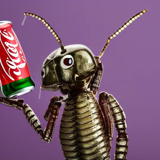 Prompt: humanoid louse drinking coca cola using straw in the space