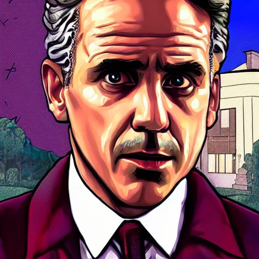 Prompt: Jordan B Peterson GTA cover art