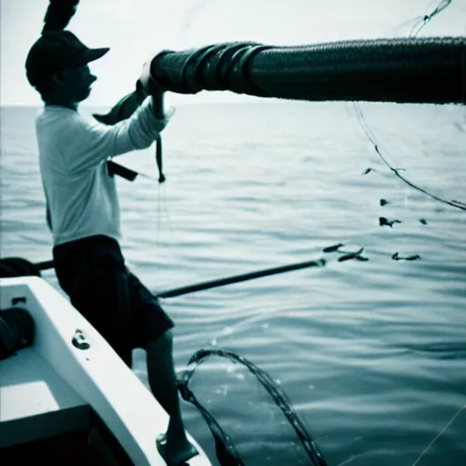 Image similar to fisherman cat fishing from boat, 35 mm photo
