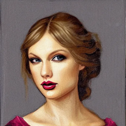 Image similar to baroque style painting of taylor swift, portrait, symmetrical features, perfect,