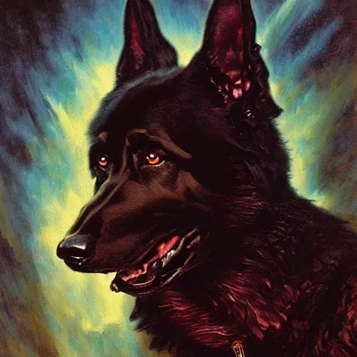 Image similar to a portrait of black german shepherd beast - man, star trek the next generation. highly detailed painting by gaston bussiere, craig mullins, j. c. leyendecker