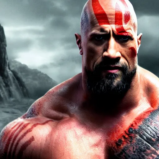 Image similar to dwayne johnson as kratos 4 k detailed