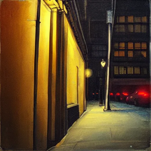 Image similar to nyc sidewalk, night, by michal sawtyruk