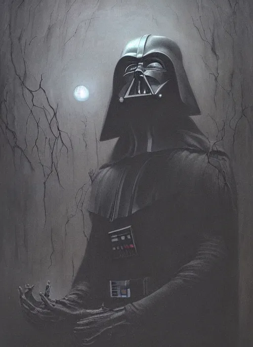 Image similar to darth vader, beksinski, eldritch, apocalypse, creepy creature, horror spooky