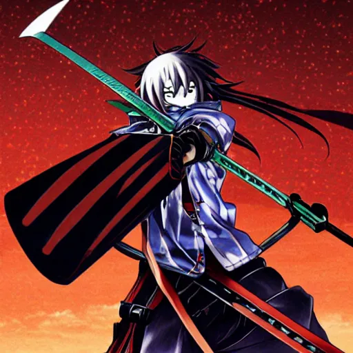 Drifters, anime, fire, sword, dark, glowing eyes, katana, yellow eyes