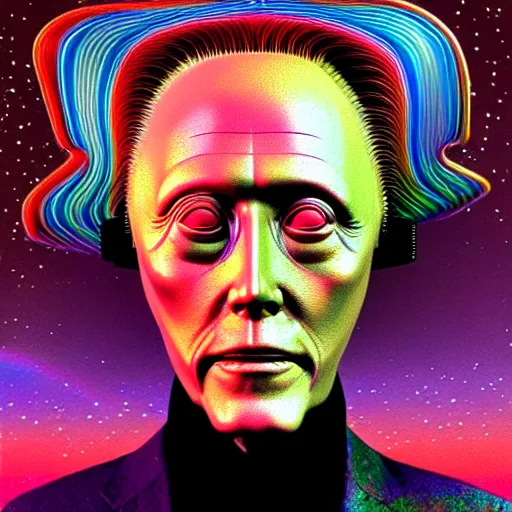 Prompt: a detailed 3d render of Christopher Walken disguised as an extraterrestrial in the style of junji ito and moebius, rainbow color scheme, ornate, photosynthetic,8k,award winning art,