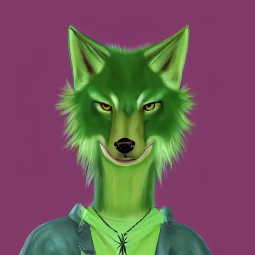 Image similar to Beautiful portrait digital painting of an anthro anthropomorphic pastel-green wolf, Punk outfit.