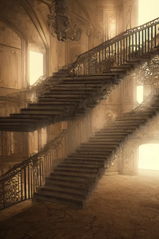 Prompt: stairs from hell to heaven, 8 k, octane render, unreal engine, intricate detail, volumetric lighting, photo real