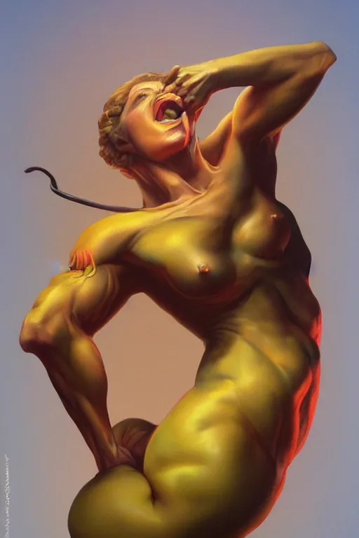 Image similar to vocalist of desk, in the style of boris vallejo and jim burns, trending on artstation, psychedelic lighting camera view from above hyperrealism, cottagecore, award - winning, speaking, sculpture