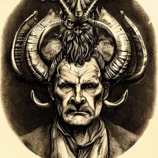 Image similar to devil horned portrait grandpa lucifer holding an apple engraved ink stamp aquatint etching intaglio antonio j. manzanedo michael kutsche waldemar von kozak 4k artstation wikiart wikipedia