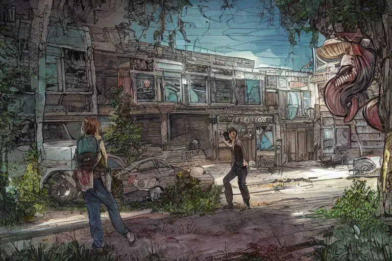 Image similar to detailed concept art in the style of last of us of west edmonton mall