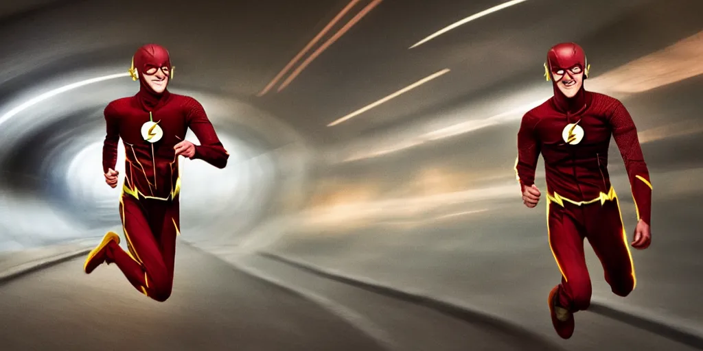 Prompt: the flash running through a tunnel of time