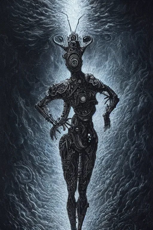 Prompt: a fire biomechanical dancer by artgem and les edwards, gustave dore, highly detailed, high contrast, light reflection, trippy, nebula, trending on artstation