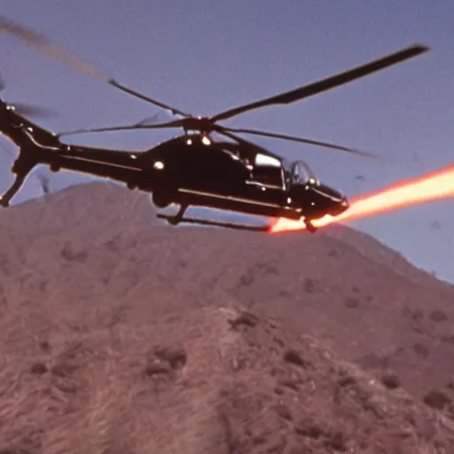 Prompt: Film still of 'Los Angeles Vice Squad' (1990). Epic motorcycle and helicopter scene. Sigma 85mm f/8