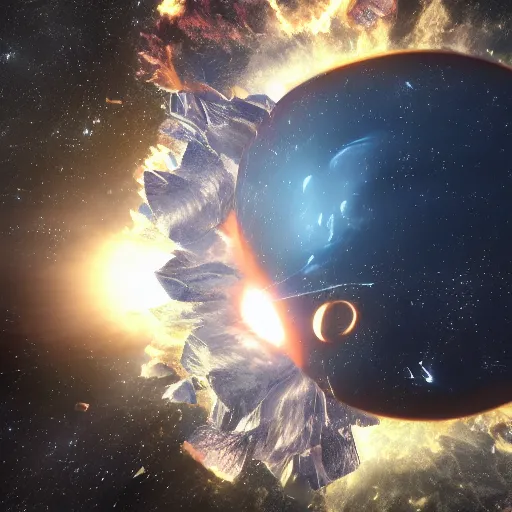 Image similar to two planets colliding and disappearing in a tremendous explosion, highly detailed, octane render, 8 k, unreal engine