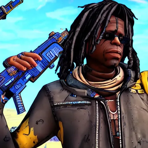 Image similar to rapper Chief Keef in borderlands 2 very detailed 4K quality super realistic