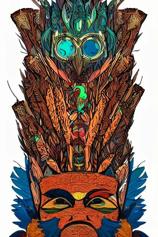 Image similar to animal mask totem roots flower tribal feather gemstone plant wood rock shaman vodoo video game vector cutout illustration vivid multicolor borderlands comics by josan gonzales and dan mumford radiating a glowing aura