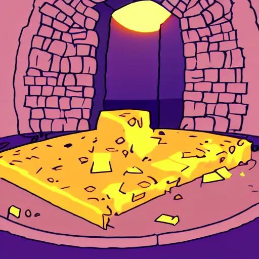 Image similar to A portal to hell made of cheese, cartoon. Anime, Manga, futuristic