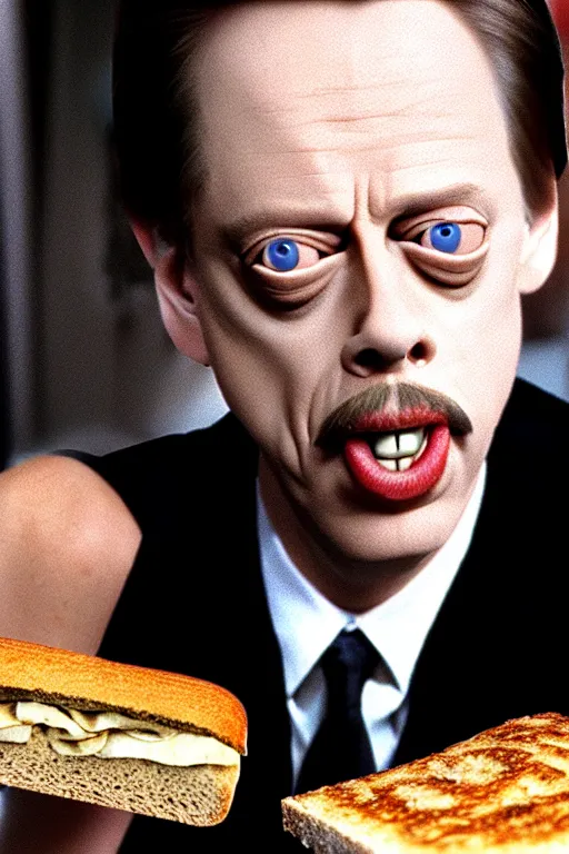 Image similar to film still of steve buscemi made out of bread in pulp fiction, 4 k