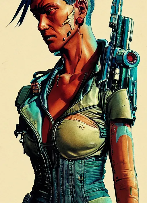 Image similar to cyberpunk mercenary. hiding in allyway. portrait by mœbius and will eisner and gil elvgren and pixar. realistic proportions. cyberpunk 2 0 7 7, apex, blade runner 2 0 4 9 concept art. cel shading. attractive face. thick lines.