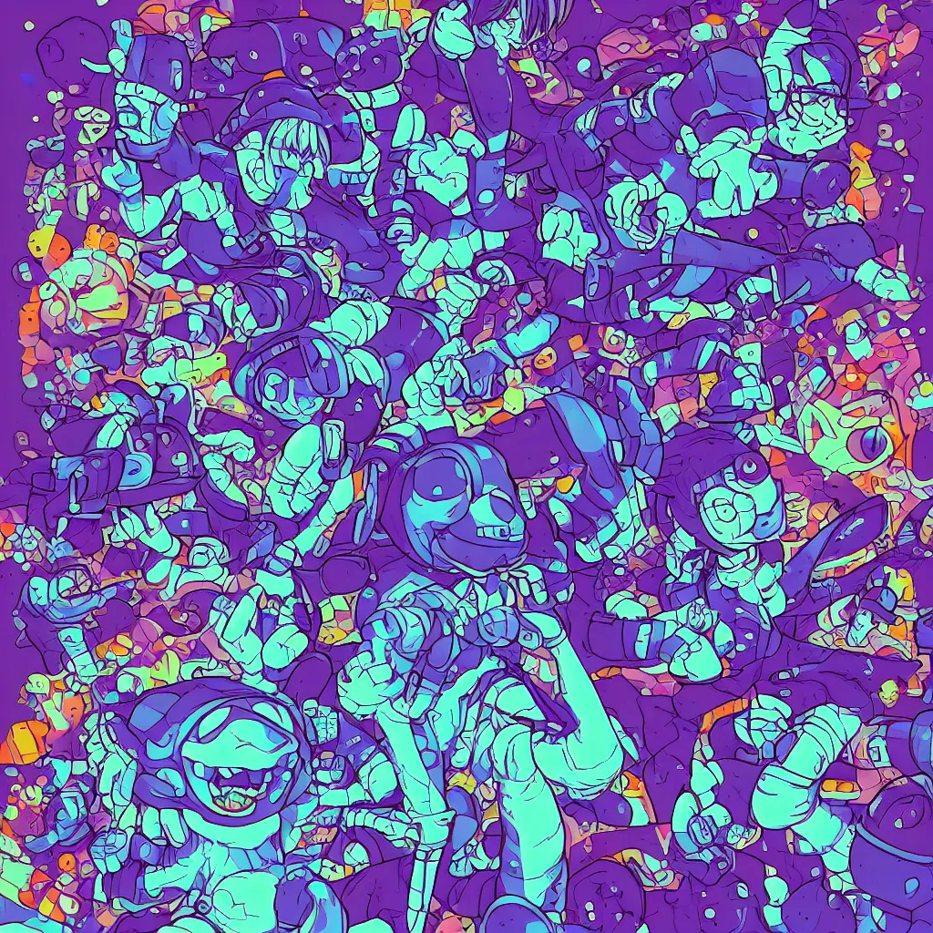 Image similar to indigo toads, ryuta ueda artwork, breakcore, jet set radio artwork, y 2 k, gloom, space, cel - shaded art style, broken rainbow, data, minimal, speakers, code, cybernetic, dark, eerie, cyber