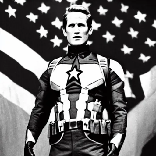 Image similar to a film still of paul newman as steve rogers in captain america ( 1 9 7 4 )