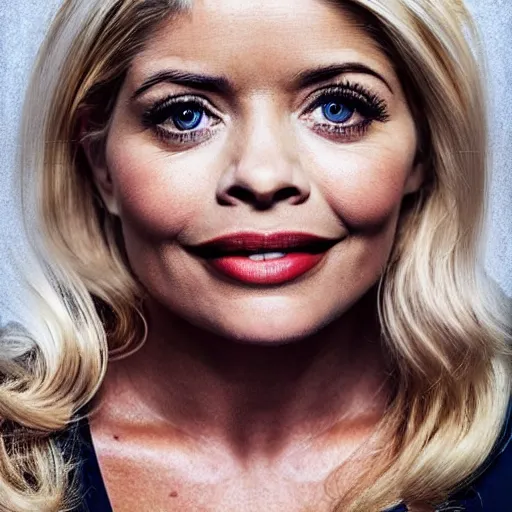 Image similar to holly Willoughby with the physique of a body builder, symmetrical facial features, hyper realistic, ultra detailed, cinematic, dynamic lighting, photorealistic, refined, intricate, digital art, digital painting, masterpiece, 8k