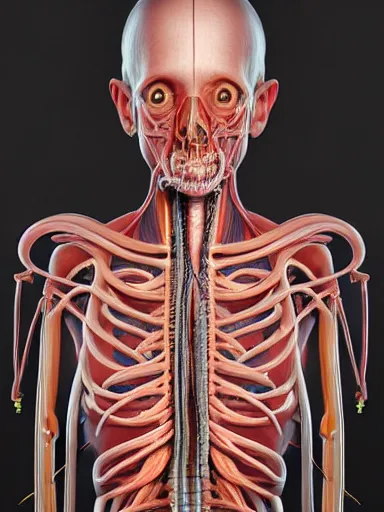 Image similar to medical reference, anatomical sculpture of central nervous system, quixel megascans, photorealism, cgi, digital concept art, redshift render, physically based rendering, cinematic, filmic : : illustrated by artgerm, nychos, alan grey, elena masci, tom bagshaw - h 4 8 0