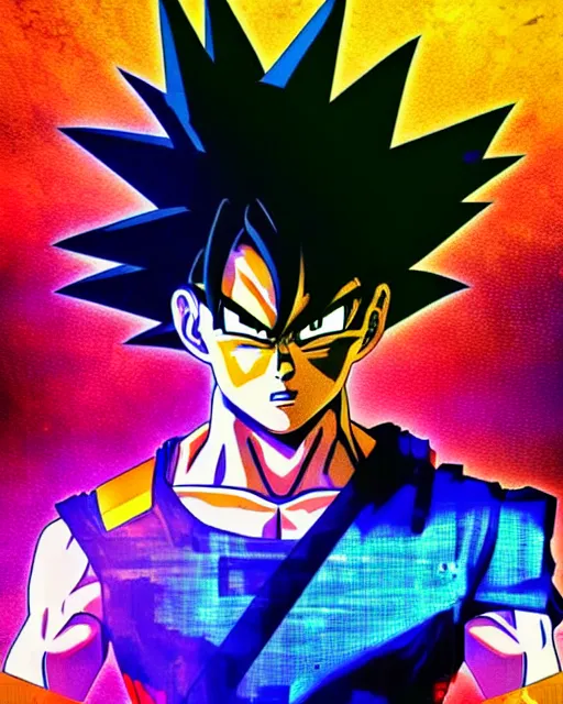 Image similar to a glitch art of cyberpunk son goku trending on artstation deviantart pinterest hyper detailed photorealistic highlights and shadow hd 8 k post - processing high resolution