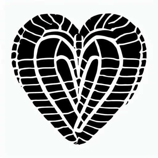 Prompt: clean black and white print, high contrast, logo of an heart with a stylized human body form _ inside