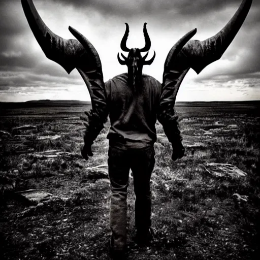 Prompt: Photo taken in the 2000's of a demon with four horns and four wings, photorealistic, film still, desolate, terrifying, weird, strange, odd, uncanny, hyper realism, highly detailed, photorealism, smooth gradients, high contrast, photorealistic