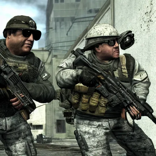 Prompt: Danny DeVito in Call of Duty Modern Warfare 2, COD MW2, screenshot