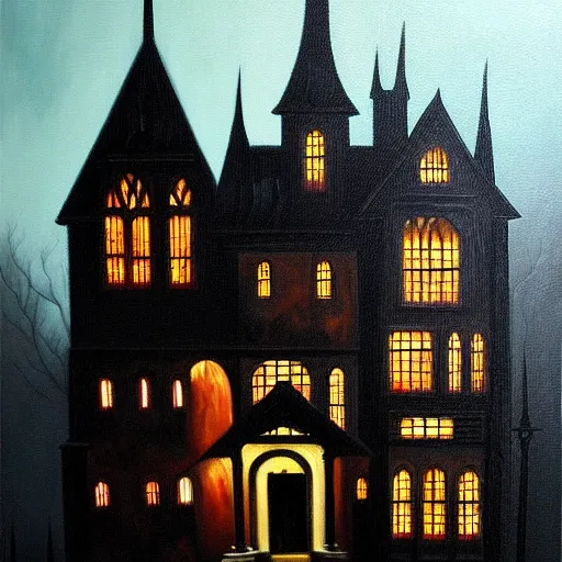 Prompt: dark, gothic, vampire, mansion, oil painting