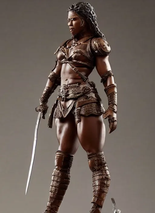 Image similar to Image on the store website, eBay, Full body, highly detailed 80mm resin figure of a very muscular female warrior, brown skin