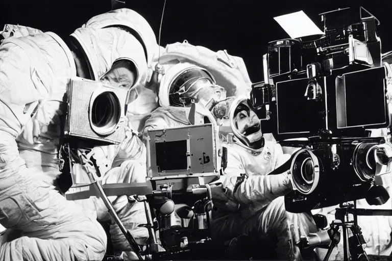 Image similar to Cinematography George Melies directing a shot from the trip to the moon movie. Cinema Camera, camera crew, movie set. Melies. Pathe. by Emmanuel Lubezky