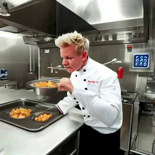 Image similar to gordon ramsay working in a kfc kitchen