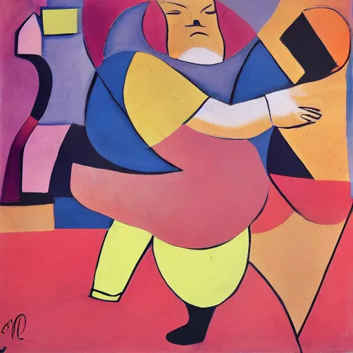 Image similar to fat latin woman dancing, brilliant sunset, cubism, texture, no collage, no pastels