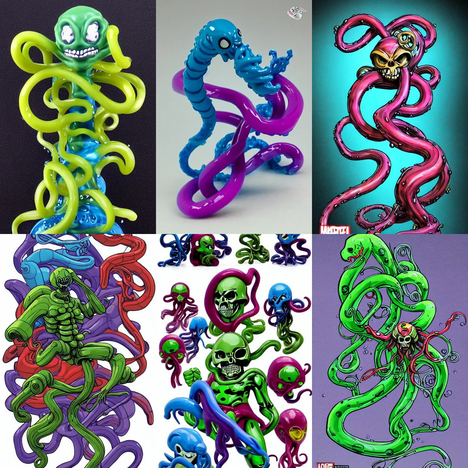 Prompt: hydra, swirly tubes tentacles anatomy, splash, transformer robots (2005), superhero, cute, happy, sharp, funny, fun, screaming, laughing, drooling, elegant, simplistic splashy glossy melted skeleton skeletor action figure heman, drops, drips, beautiful cute, cute melting miniature resine action figure, 3d fractals, pictoplasma, tintoy swampmonster robot mechabot detailed wrinkled face Figure sculpture, goggle eyes, 3d primitives, in a Studio hollow, by pixar, by chris mars, by jason edmiston, cgsociety, zbrush, artstation, by greg rutkowski, by craig mullins, by haeckel