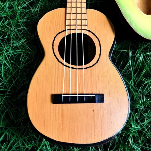 Image similar to avocado ukulele painted by mati klarwien