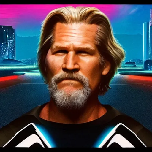 Image similar to jeff bridges as the dude lebowski in tron realm, photorealistic movie still, detailed 8 k, poster style, high resolution