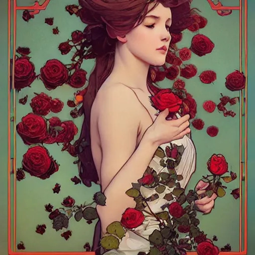 Prompt: meteorite made out of roses flying over the sky, roses trail, greg rutkowski, sharp focus, art by artgerm, alphonse mucha