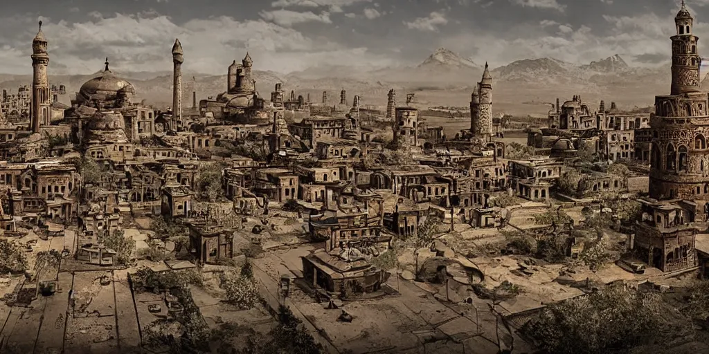 Image similar to old samarkand city, steampunk style, realistic, high detail,