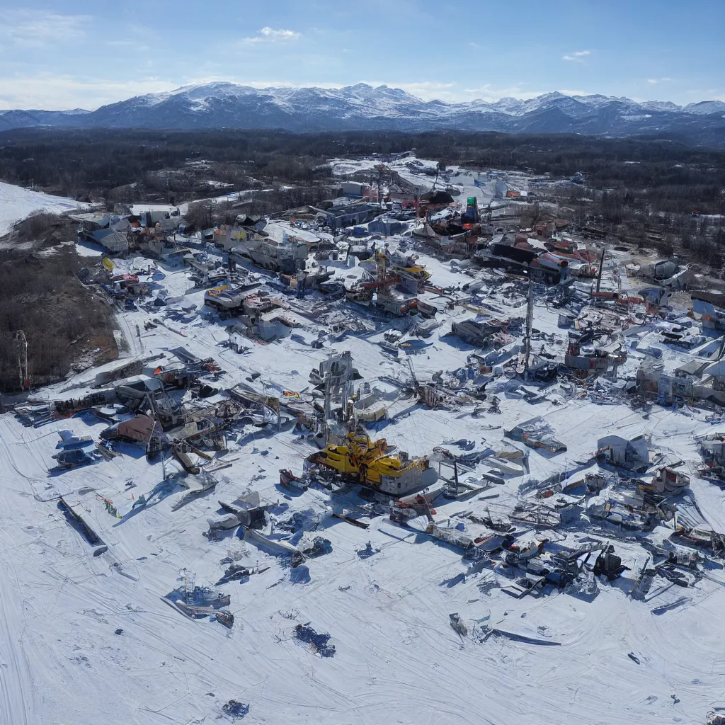 Prompt: ski station construction, clear weather, 8 k,