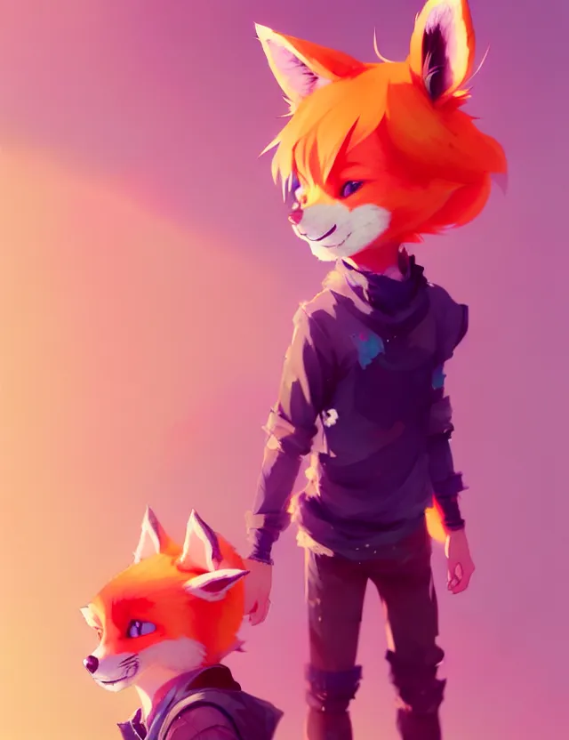 Image similar to a beautiful fullbody portrait of a cute anime boy with orange hair and pink fox ears. character design by cory loftis, fenghua zhong, ryohei hase, ismail inceoglu and ruan jia. artstation, volumetric light, detailed, photorealistic, fantasy, rendered in octane