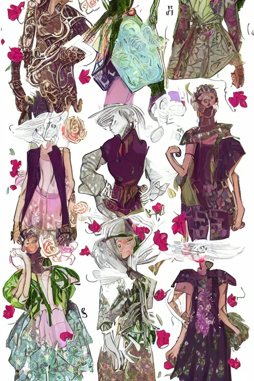 Image similar to runaway teen fashion zine from a fantasy world, floral