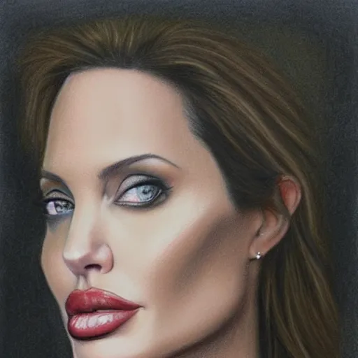 Prompt: pastel drawing of angelina jolie, portrait