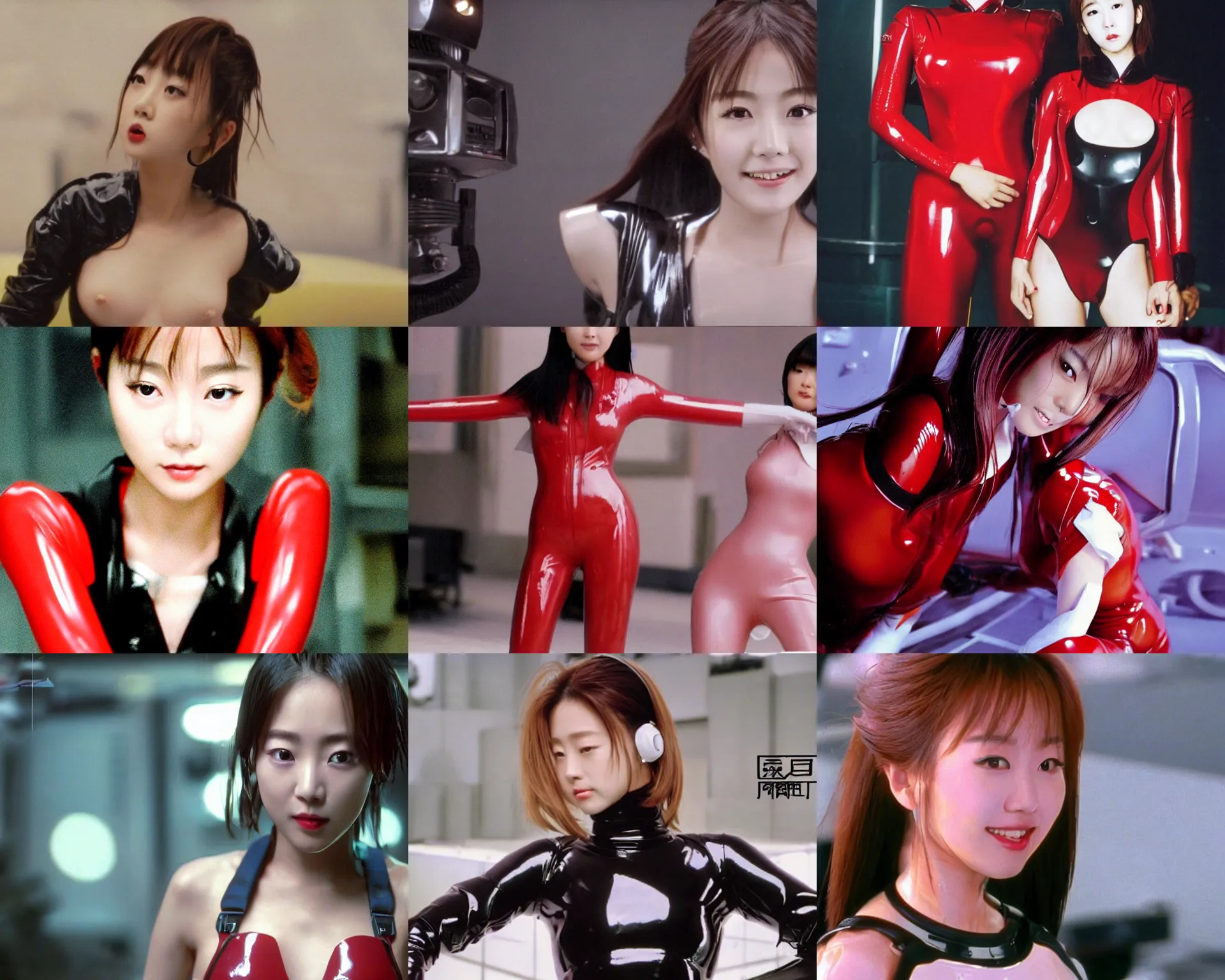 Prompt: Worksafe.1990s,unbelievably beautiful,perfect,dynamic,epic,cinematic 8K HD movie shot of a semi-close-up japanese beautiful cute young J-Pop idol actress girl in latex plugsuit,she express joy and posing.By a Chinese movie director.Motion,VFX,Inspirational arthouse,high budget,hollywood style,at Behance,at Netflix,with Instagram filters,Photoshop,Adobe Lightroom,Adobe After Effects,taken with polaroid kodak portra